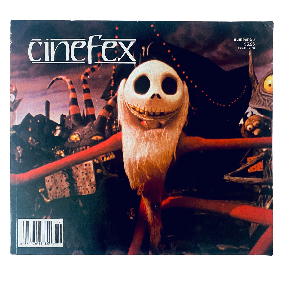 Cinefex Magazine November 1993 No. 56 cover featuring Jack Skellington from The Nightmare Before Christmas, showcasing the iconic character in a spooky, vibrant setting.