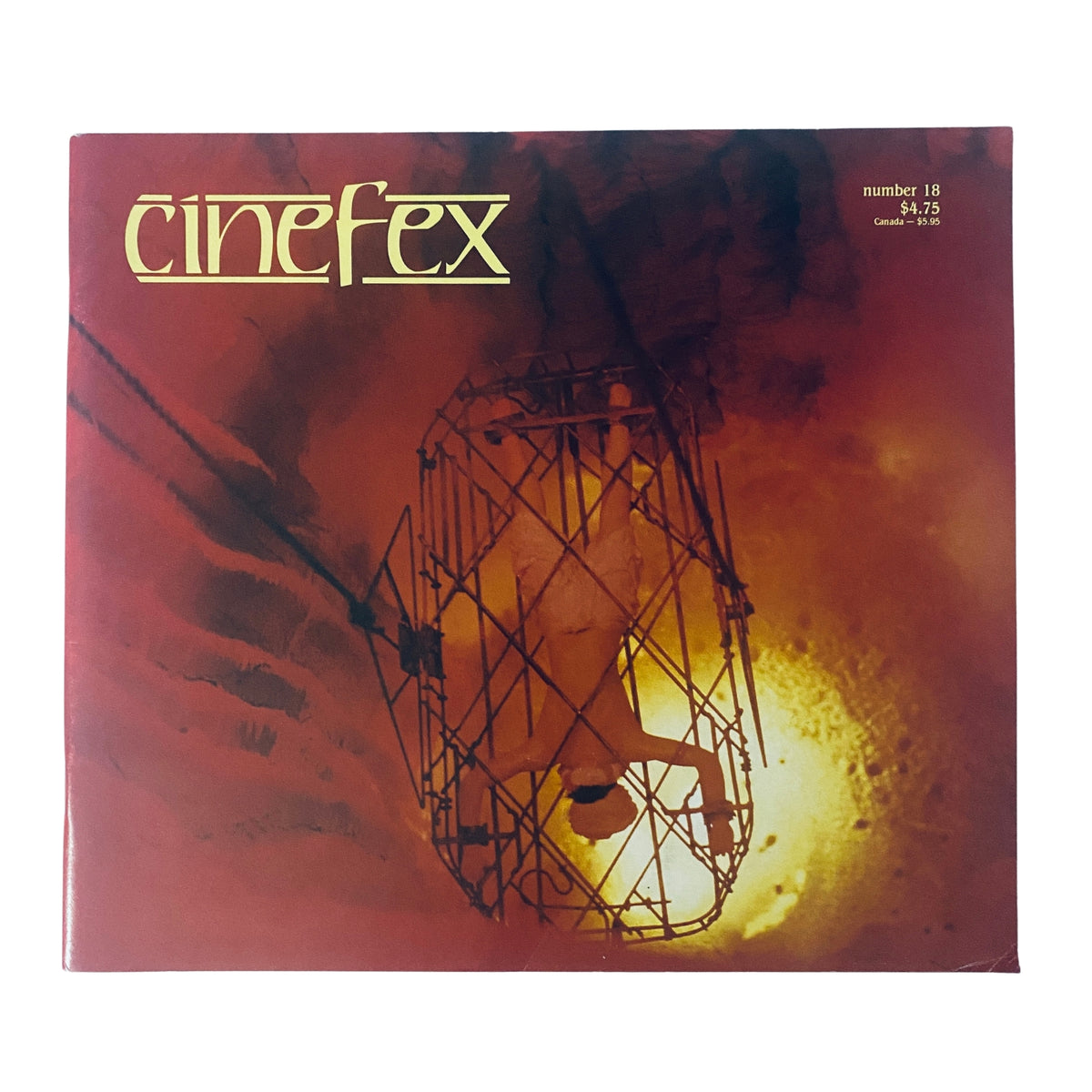 Cinefex Magazine August 1984 No. 18 cover featuring a dramatic visual effect depicting a sacrifice scene from Indiana Jones & the Temple of Doom.