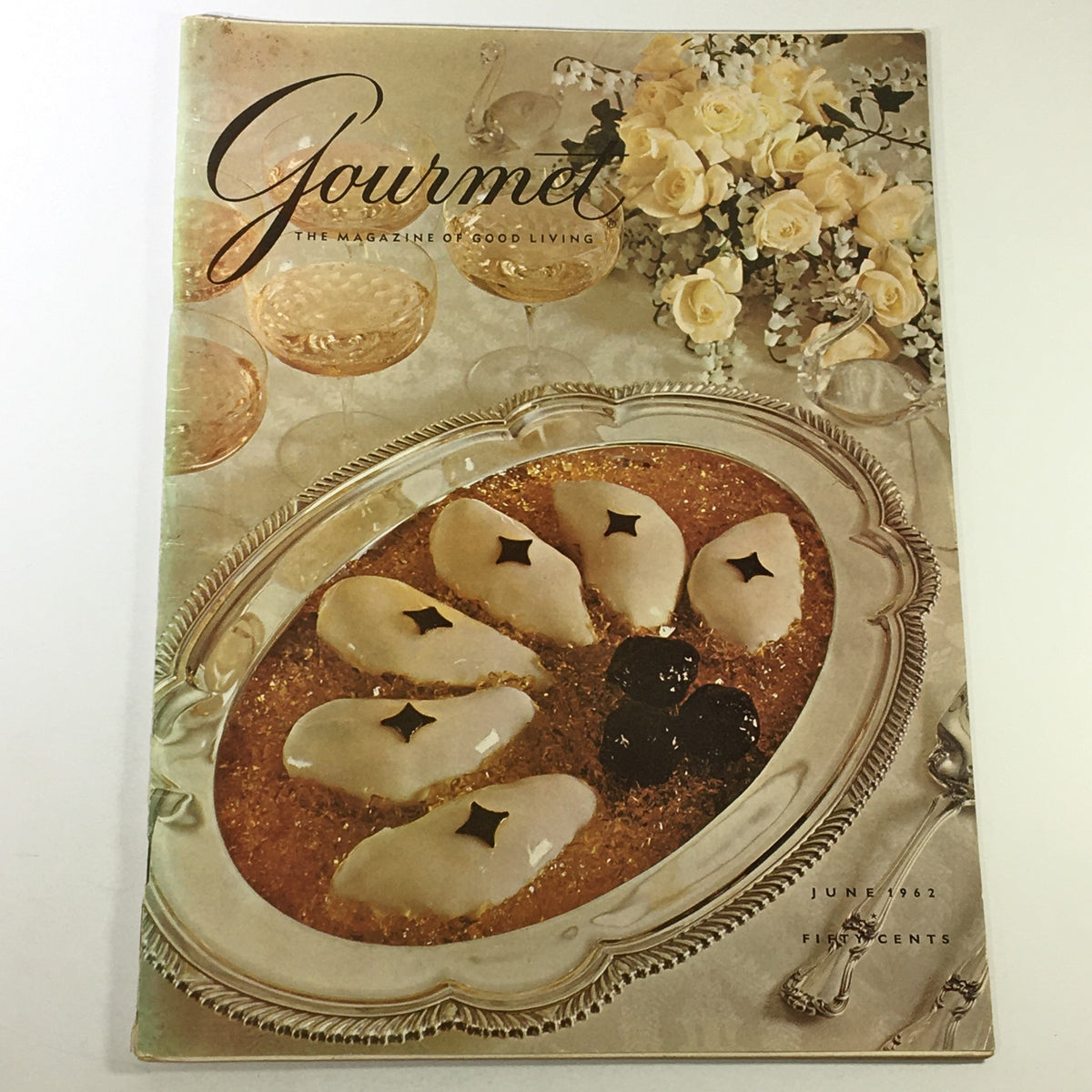 Cover of VTG Gourmet The Magazine of Good Living June 1962 featuring an elegant arrangement of aspics and decorative elements.