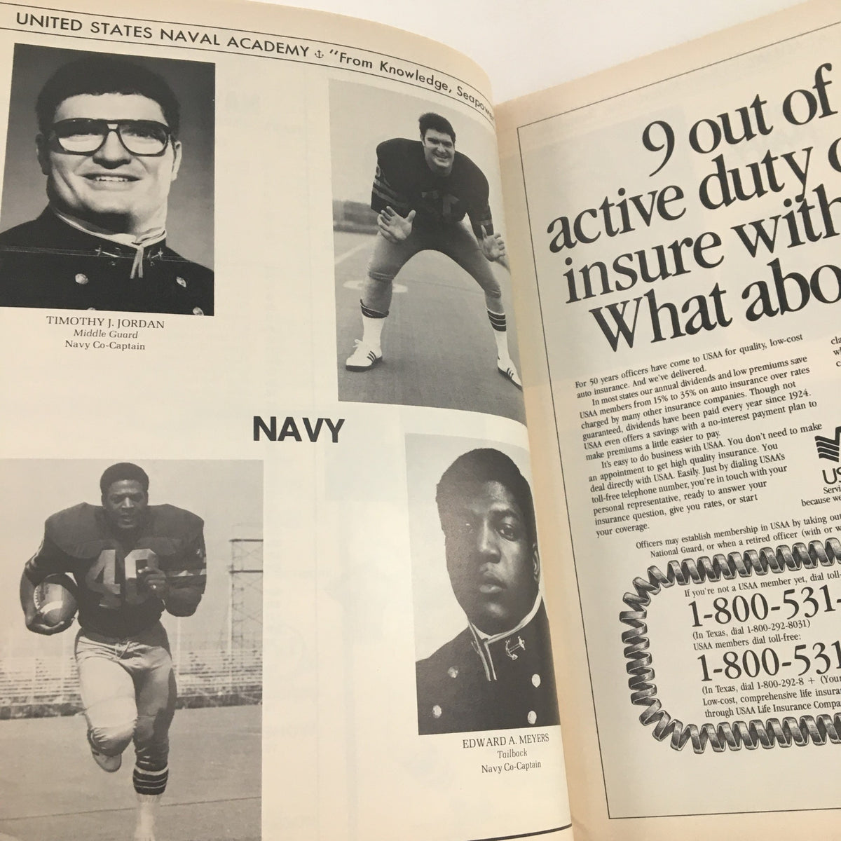 Image of two Navy co-captains, Timothy J. Jordan and Edward A. Meyers, from the 1981 Navy Air Force Navy-Marine Corps Memorial Stadium Official Program.