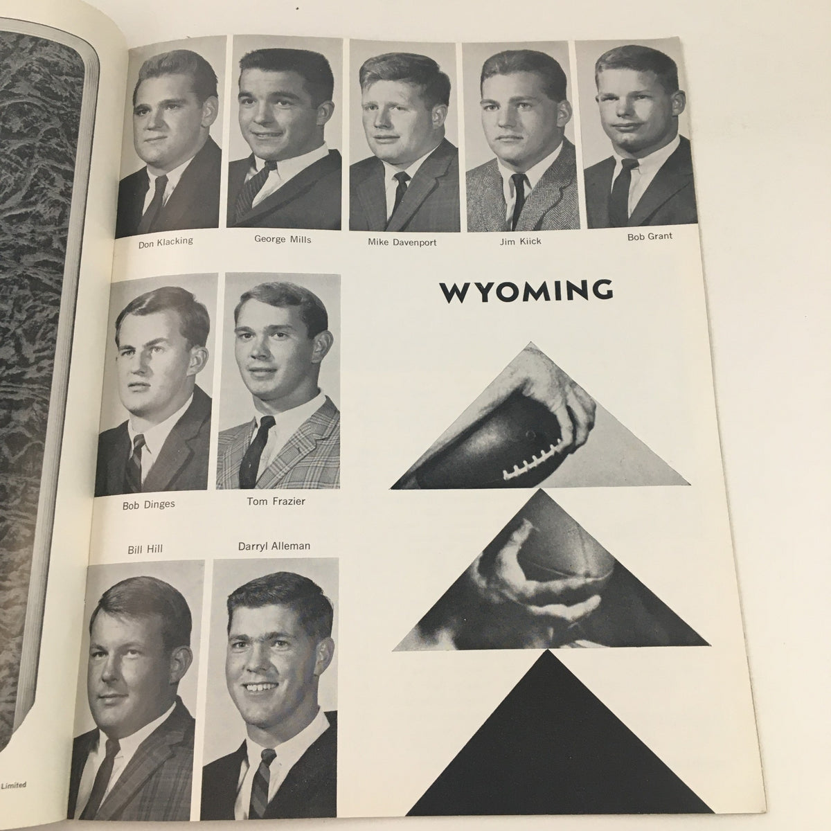 Gridiron Magazine November 13 1965 - Wyoming football players' portraits featuring Don Klacking, George Mills, and Bob Dinges among others, representing the historic team.