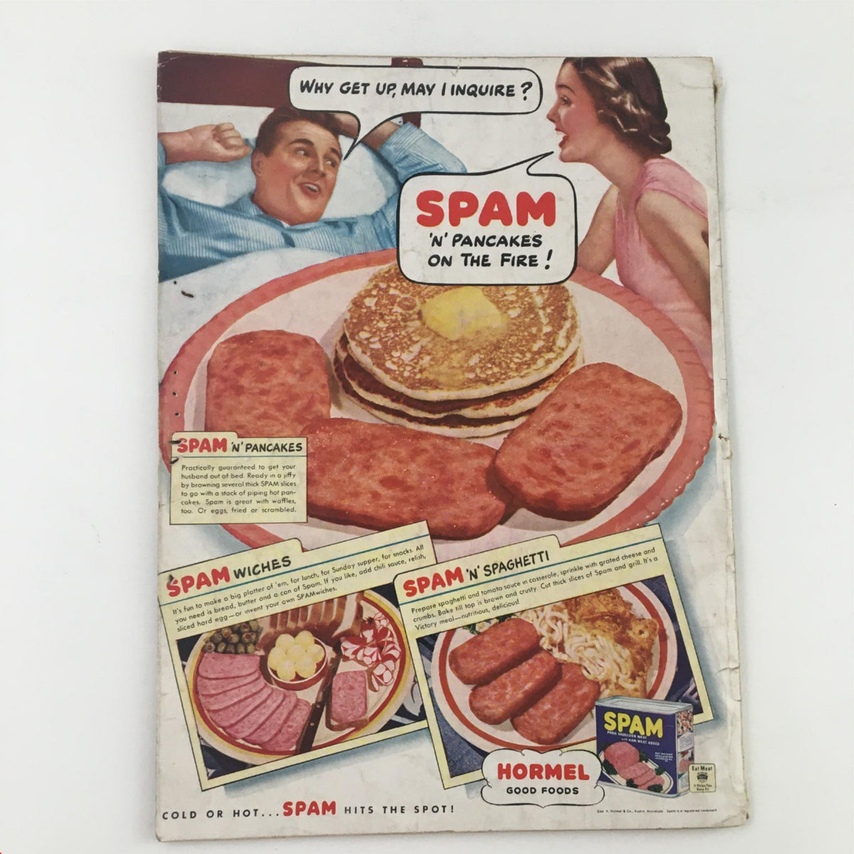 Cover of Woman's Day Magazine November 1942 featuring an advertisement for SPAM alongside pancakes, showcasing vintage food trends and design from the era.