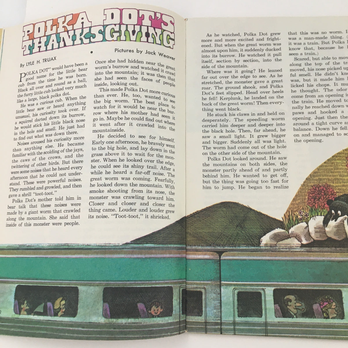 Page spread from Jack and Jill Magazine November 1965, featuring the story 'Polka Dot's Thanksgiving' with colorful illustrations.
