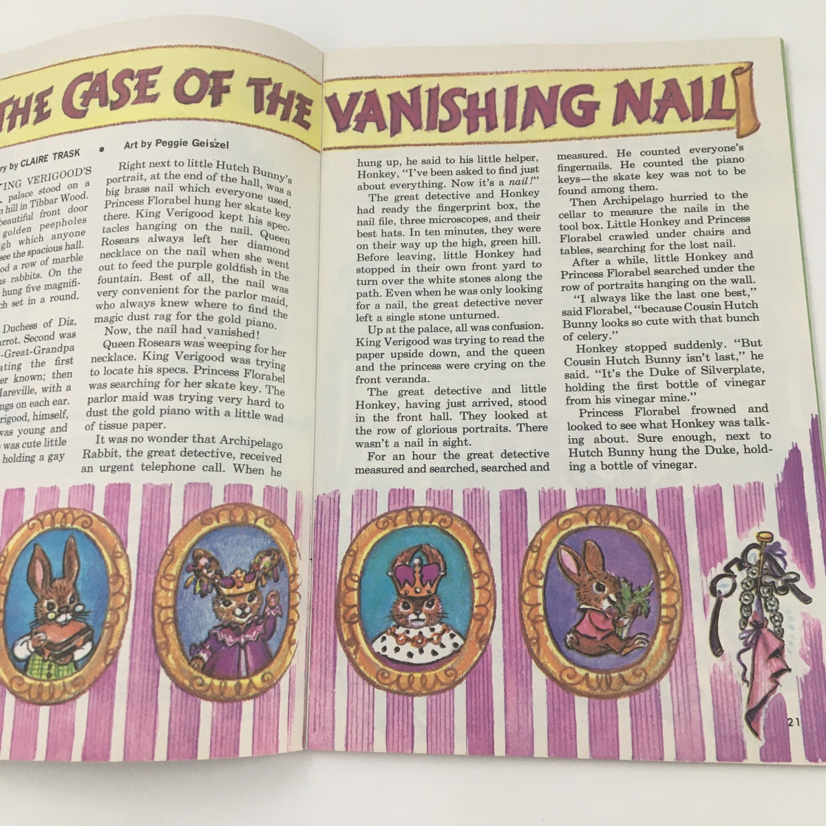 Page from Jack and Jill Magazine November 1965 featuring the story 'The Case of the Vanishing Nail' with colorful illustrations of animal characters and whimsical artwork.