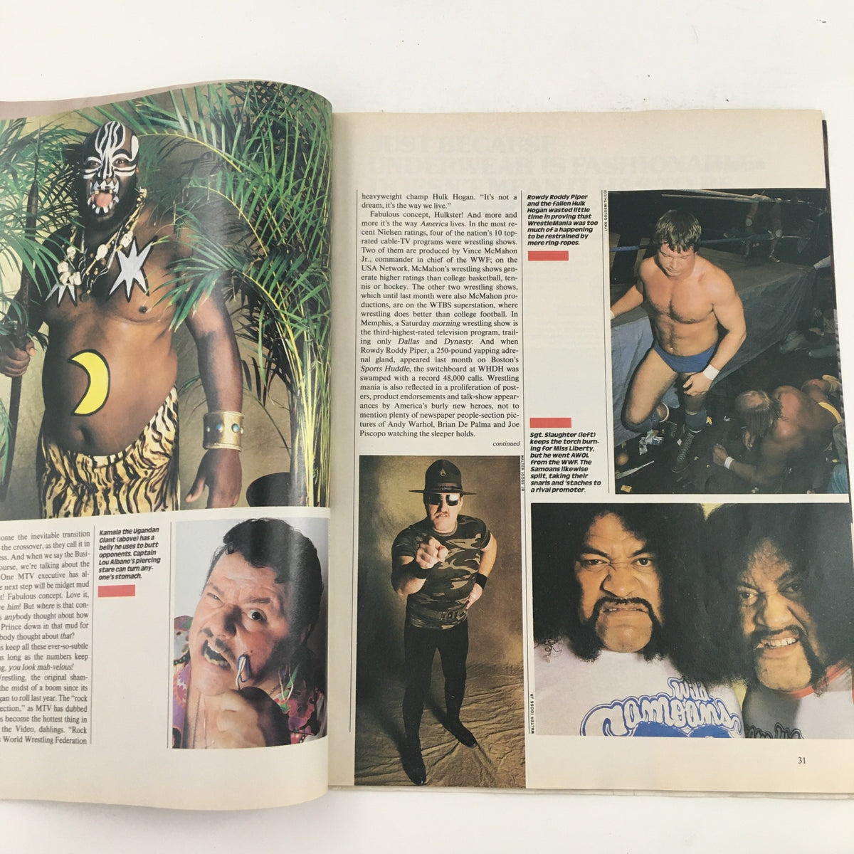 Article featuring various wrestlers in Sports Illustrated Magazine April 29 1985, showcasing iconic figures from the wrestling scene during the mid-1980s.