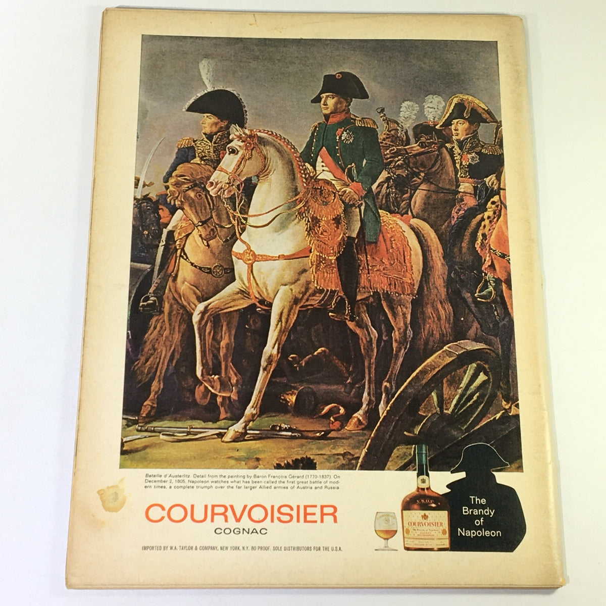 Back cover of VTG Gourmet: The Magazine of Good Living, November 1965, showcasing a Courvoisier Cognac advertisement with historical imagery.