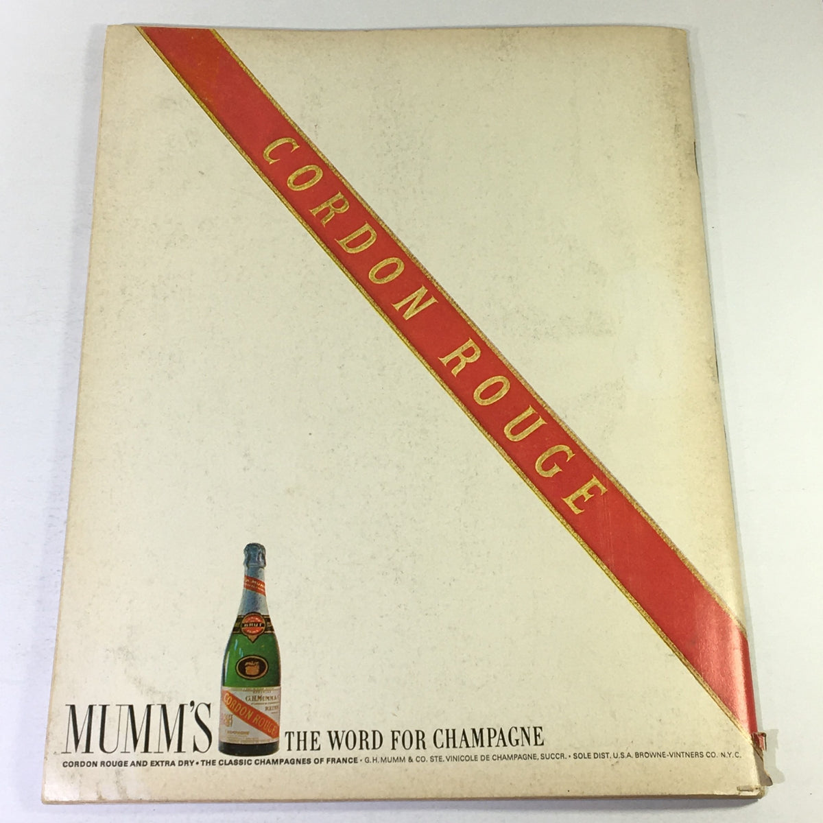 Back cover of VTG Gourmet The Magazine of Good Living, March 1969, featuring a Cordon Rouge advertisement, highlighting the classic champagne and its branding.
