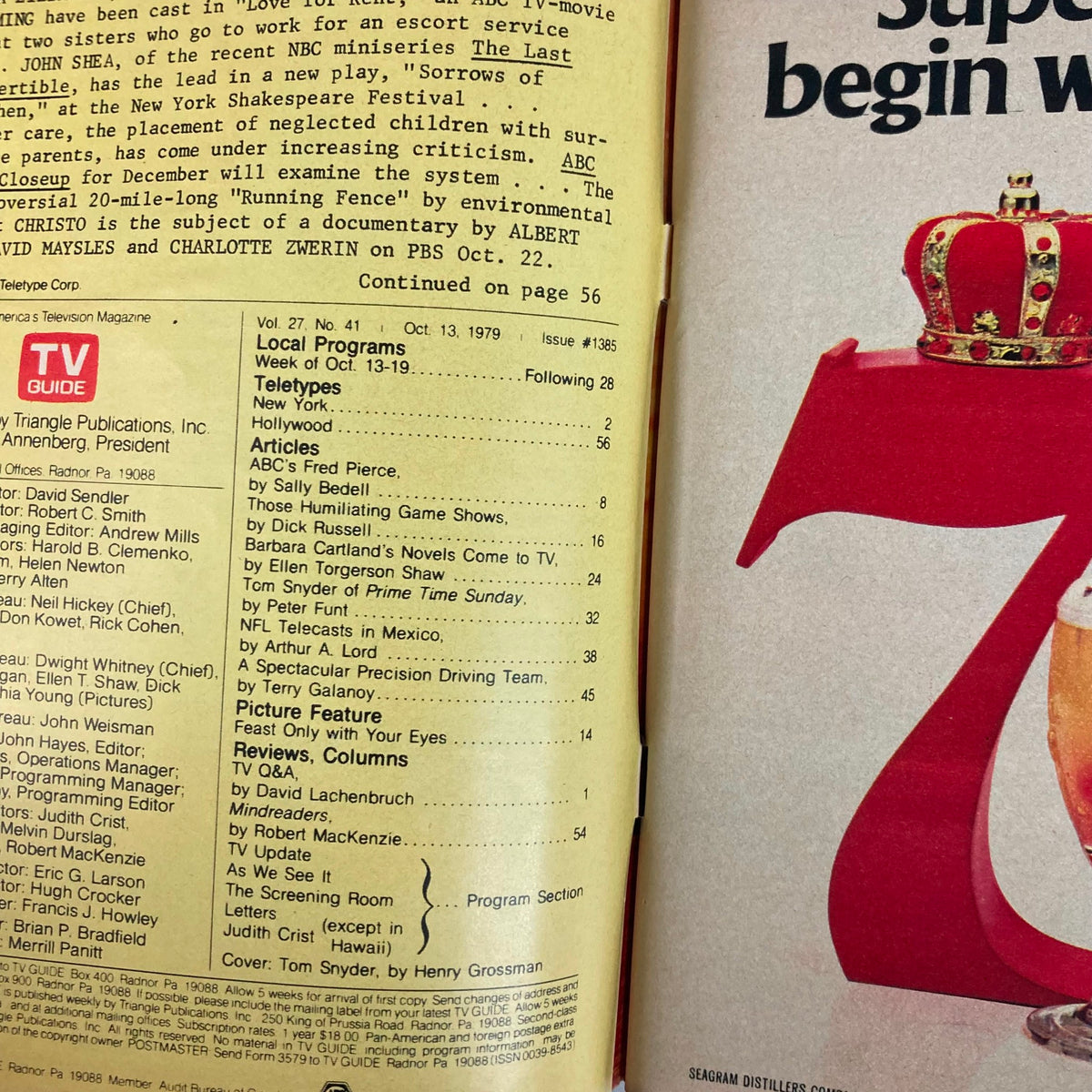 TV Guide Magazine October 13 1979 #1385 Tom Snyder WA-Baltimore Ed.