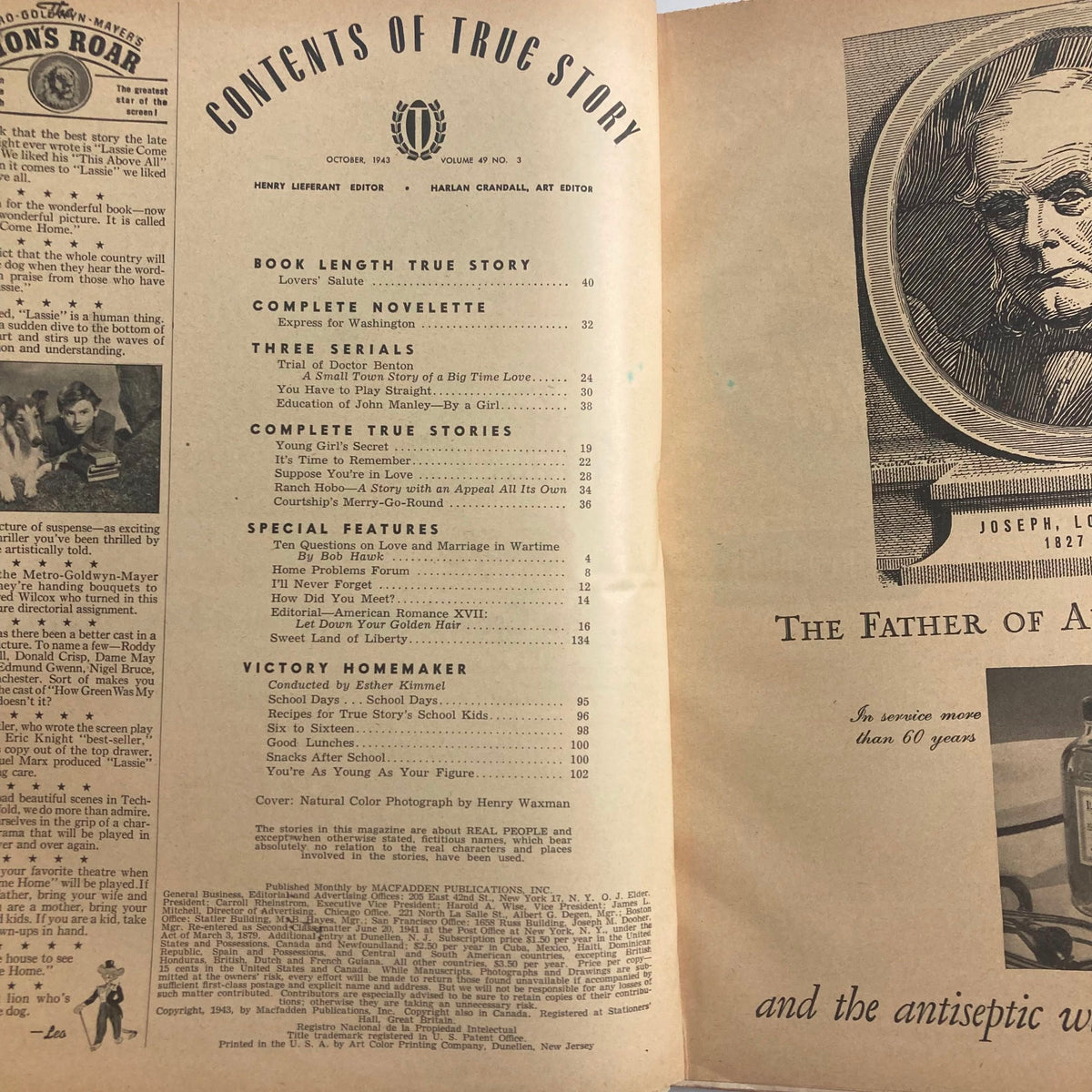 Vintage True Story Magazine October 1943 Vol 49 No. 3 Trial of Dr. Benton No Label