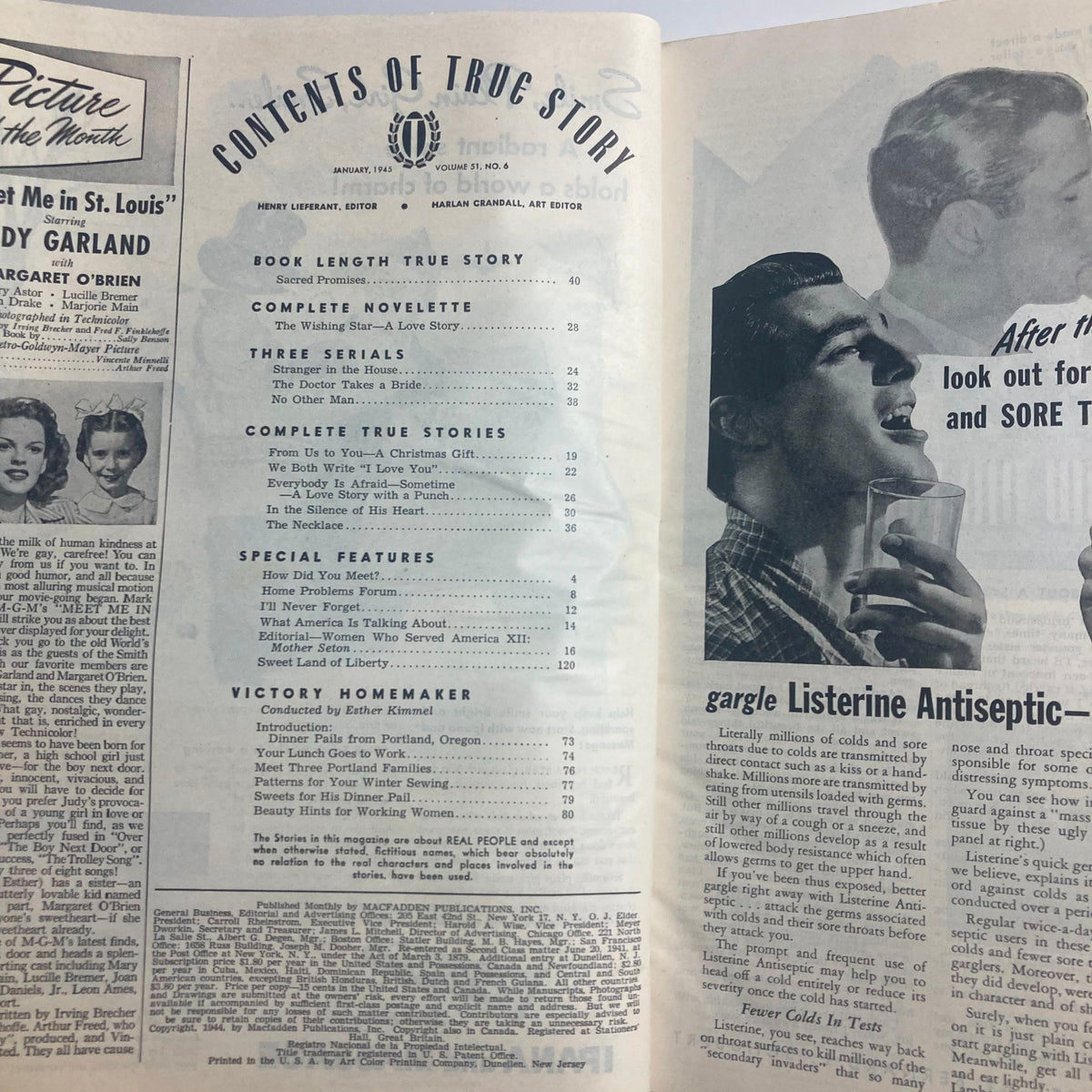 Vintage True Story Magazine January 1945 Vol 51 No. 6 The Wishing Star No Label