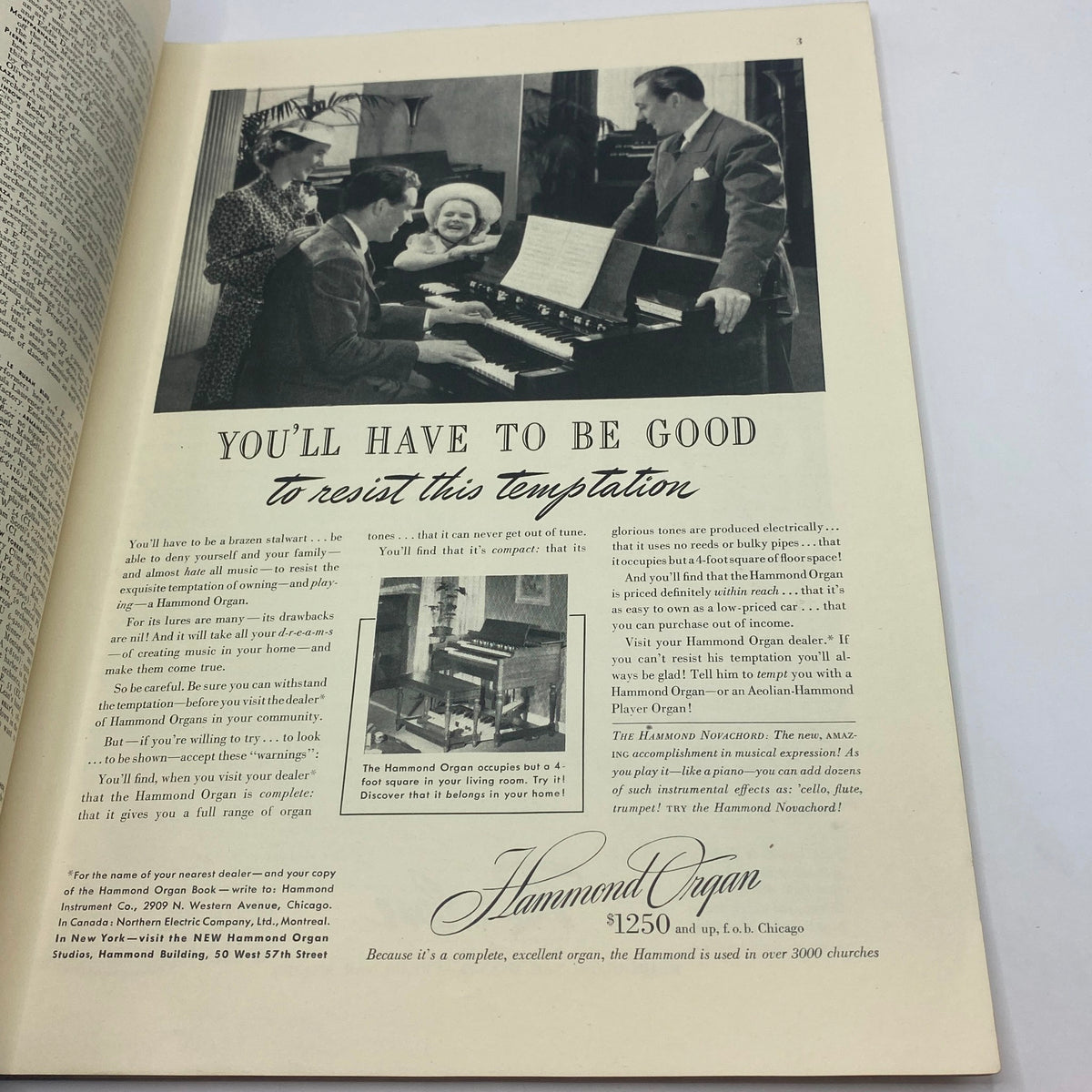 Advertisement for Hammond Organ from The New Yorker Complete Magazine June 15, 1940, showcasing a family enjoying music together.