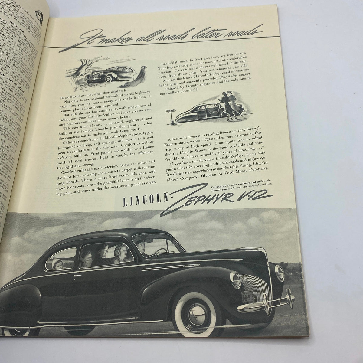 Second inside page from The New Yorker Complete Magazine March 30, 1940 showcasing an advertisement for the Lincoln Zephyr car.