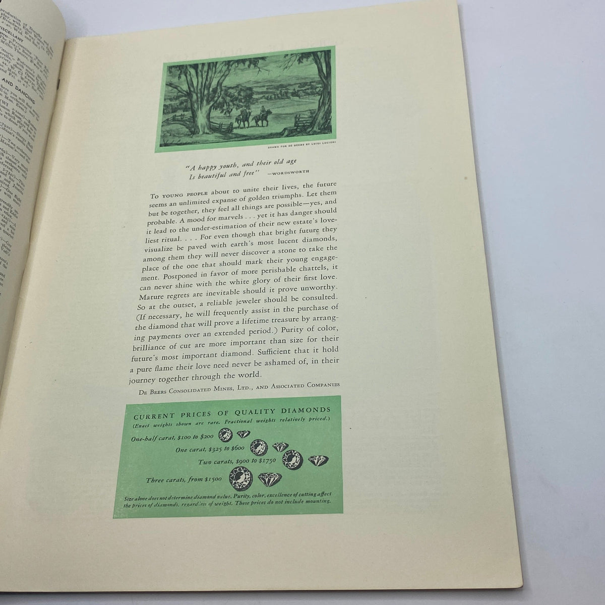 Another interior page of The New Yorker Complete Magazine March 16, 1940, displaying an illustration and an advertisement related to diamond purchases, reflecting the magazine's historical context.