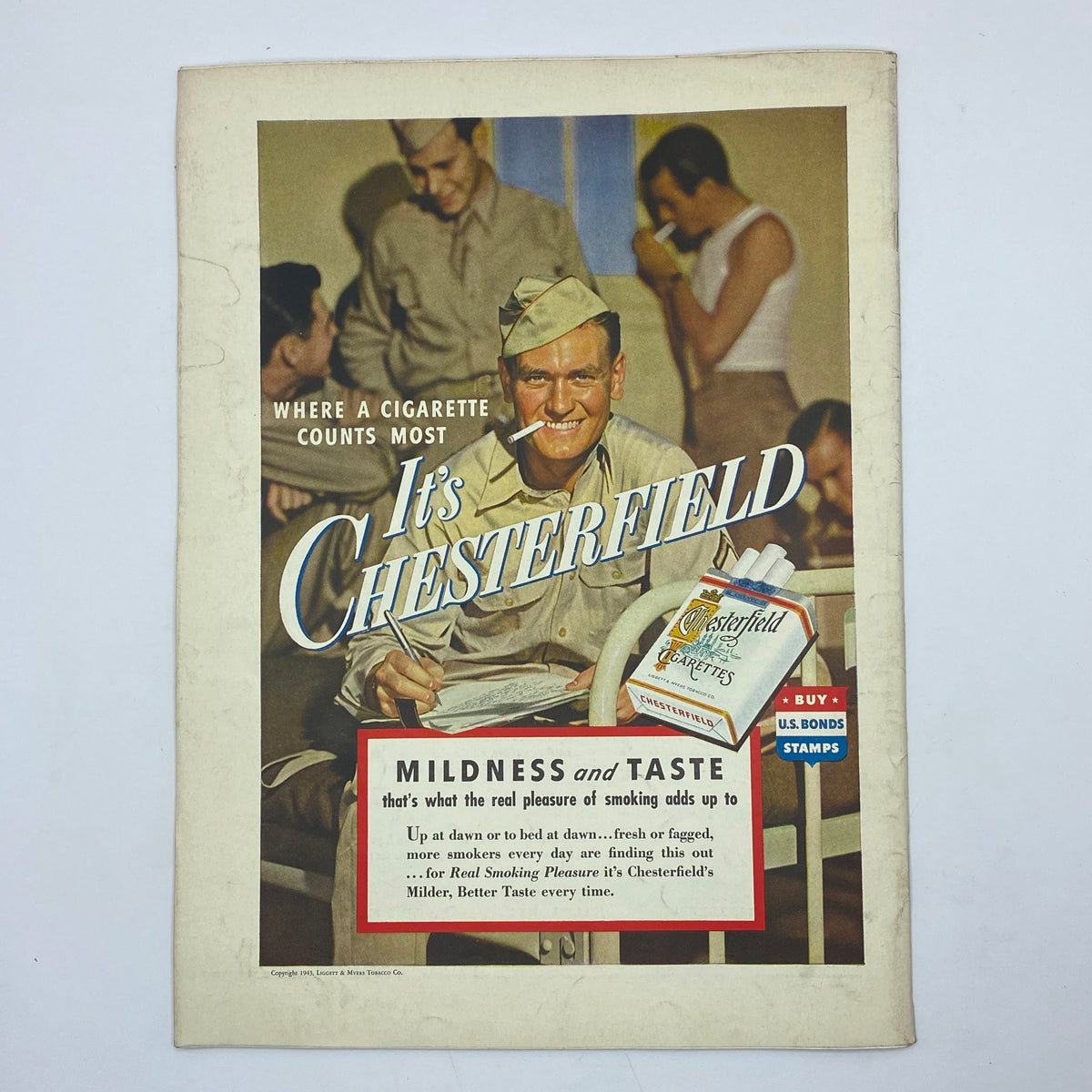 Cover of The New Yorker Complete Magazine January 9, 1943, displaying Chesterfield cigarette advertisement, emphasizing mid-20th century branding.