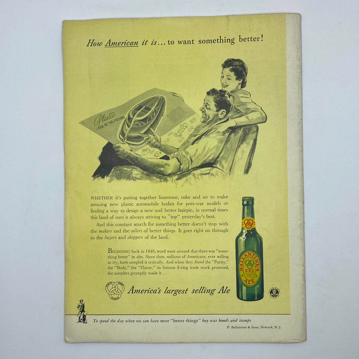 Back cover of The New Yorker magazine from January 2, 1943, featuring a vintage advertisement for ale, highlighting the magazine's historical context, featuring the title 'The New Yorker Complete Magazine January 2, 1943 Ludwig Bemelmans Cover VG'.