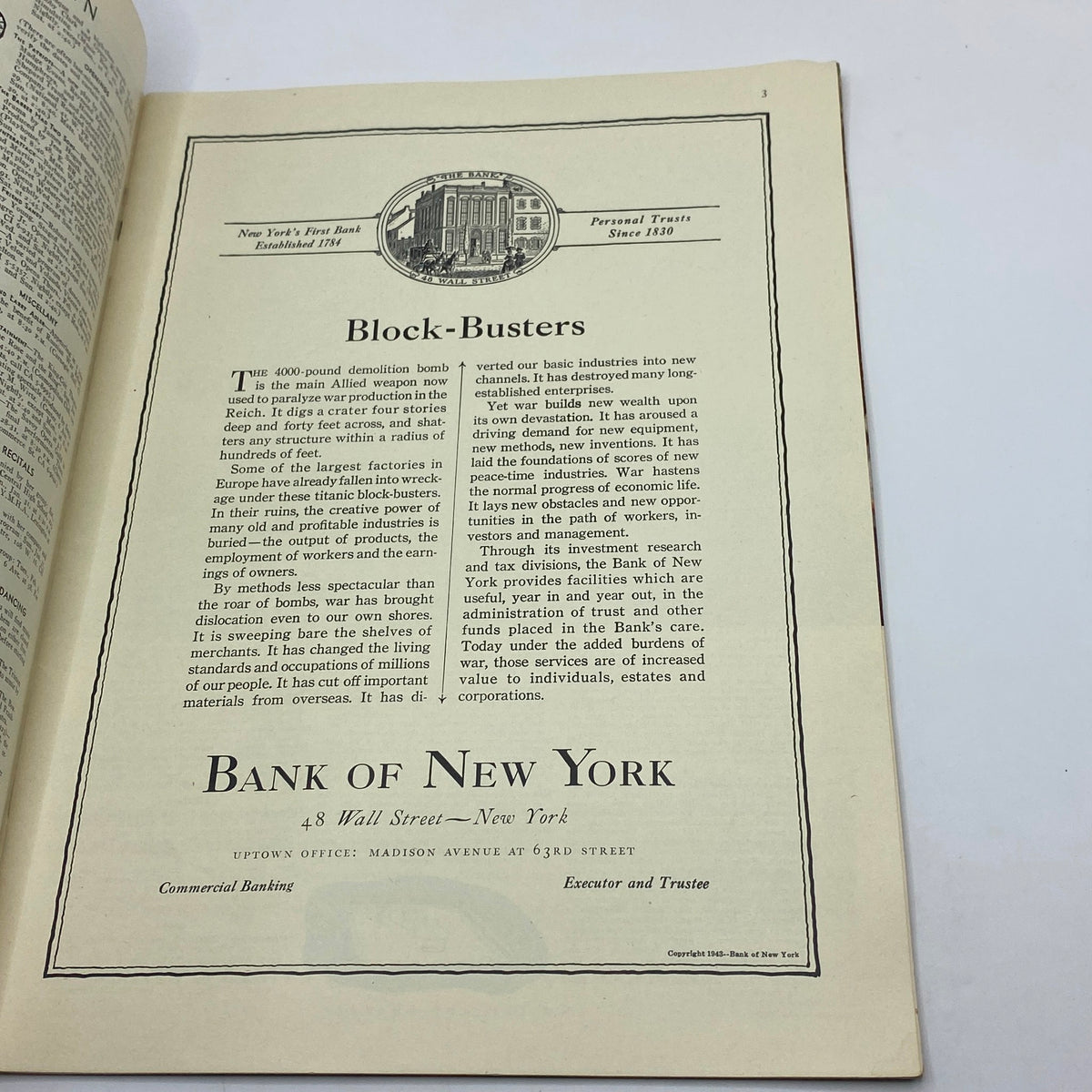 Another interior page from The New Yorker magazine January 30, 1943, showcasing a section titled 'Block-Busters' discussing wartime economic impacts.
