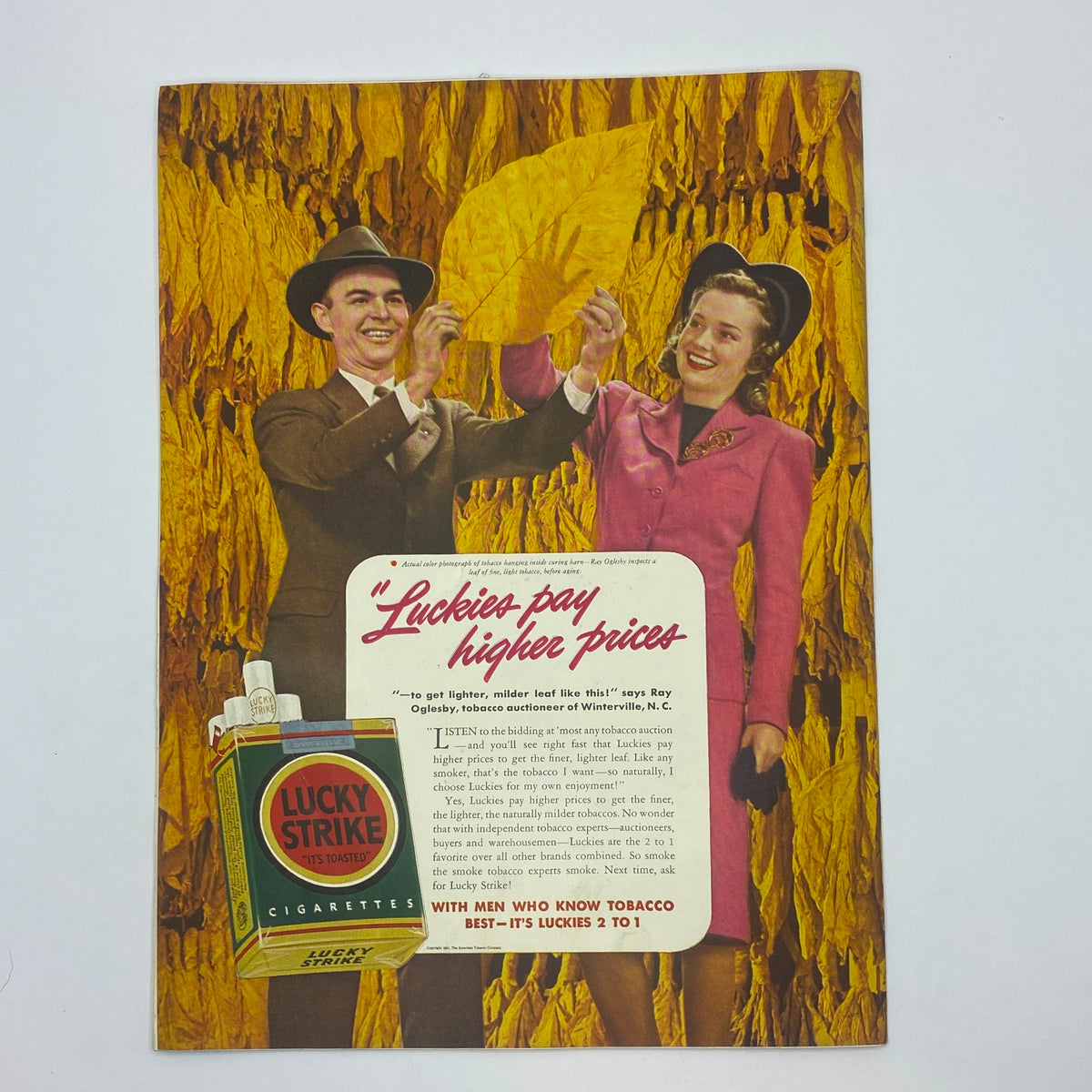 Advertisement from The New Yorker July 19, 1941 promoting Lucky Strike cigarettes with happy couple highlighting tobacco quality.