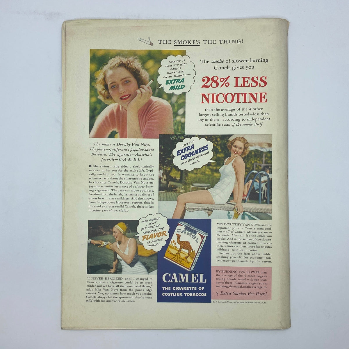 Back cover advertisement of The New Yorker magazine from August 2, 1941, featuring promotional content for Camel cigarettes, with images of actresses and details about the product's features.