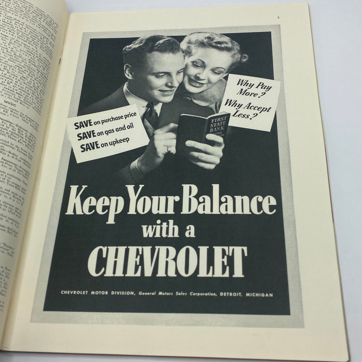 Advertisement page from The New Yorker magazine, May 10, 1941, showcasing a Chevrolet ad featuring a couple reading promotional offers about car savings.
