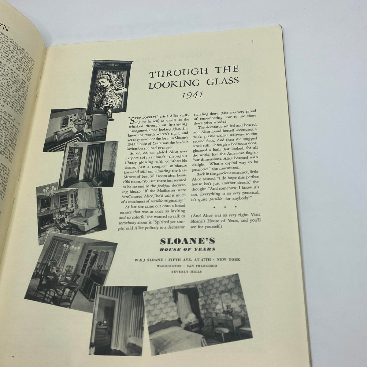 Interior article layout from The New Yorker magazine March 8, 1941 featuring illustrations and text about 'Through the Looking Glass' with historical context, part of a collectible issue with Peter Arno cover.