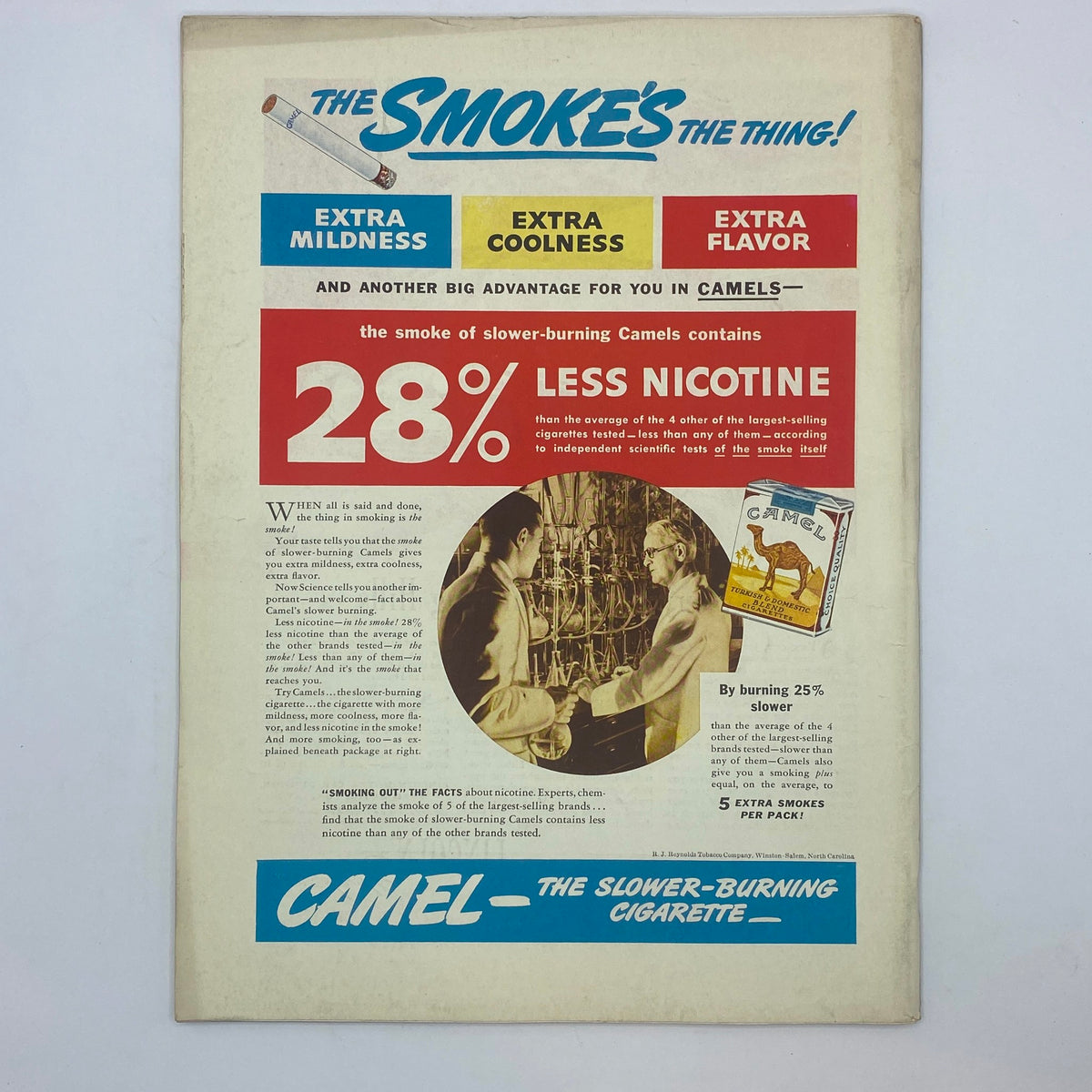 Vintage advertisement from The New Yorker Complete Magazine February 15, 1941 promoting Camel cigarettes and highlighting health-related claims about nicotine.
