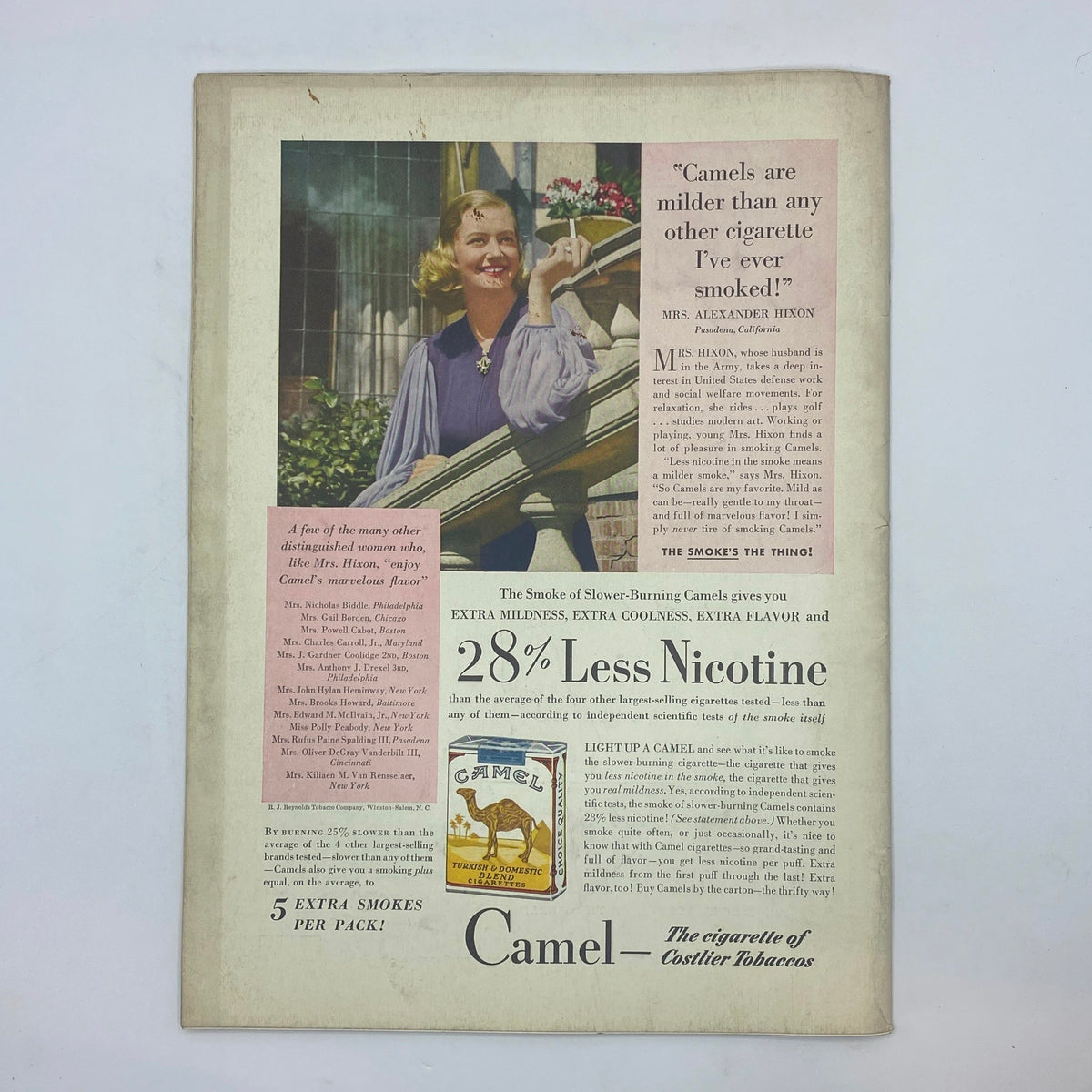 Vintage advertisement from The New Yorker magazine, June 7, 1941, featuring a woman promoting Camel cigarettes with an eye-catching design and text highlighting their unique qualities.