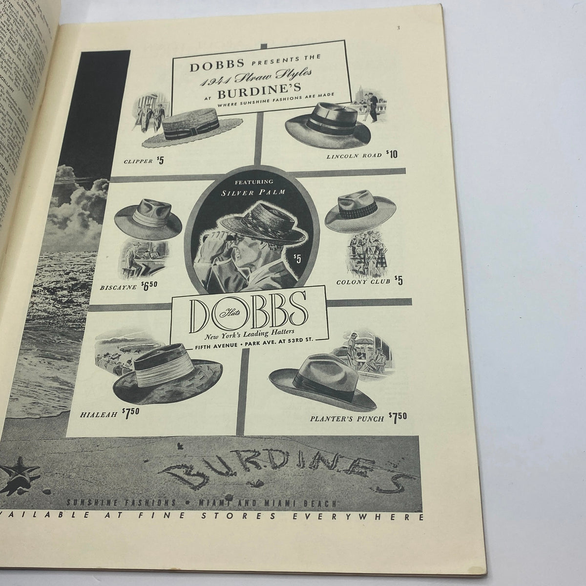 Vintage advertisement for Dobbs hats featured in The New Yorker magazine, January 18, 1941 issue, showcasing various hat styles and pricing at Burdine's.