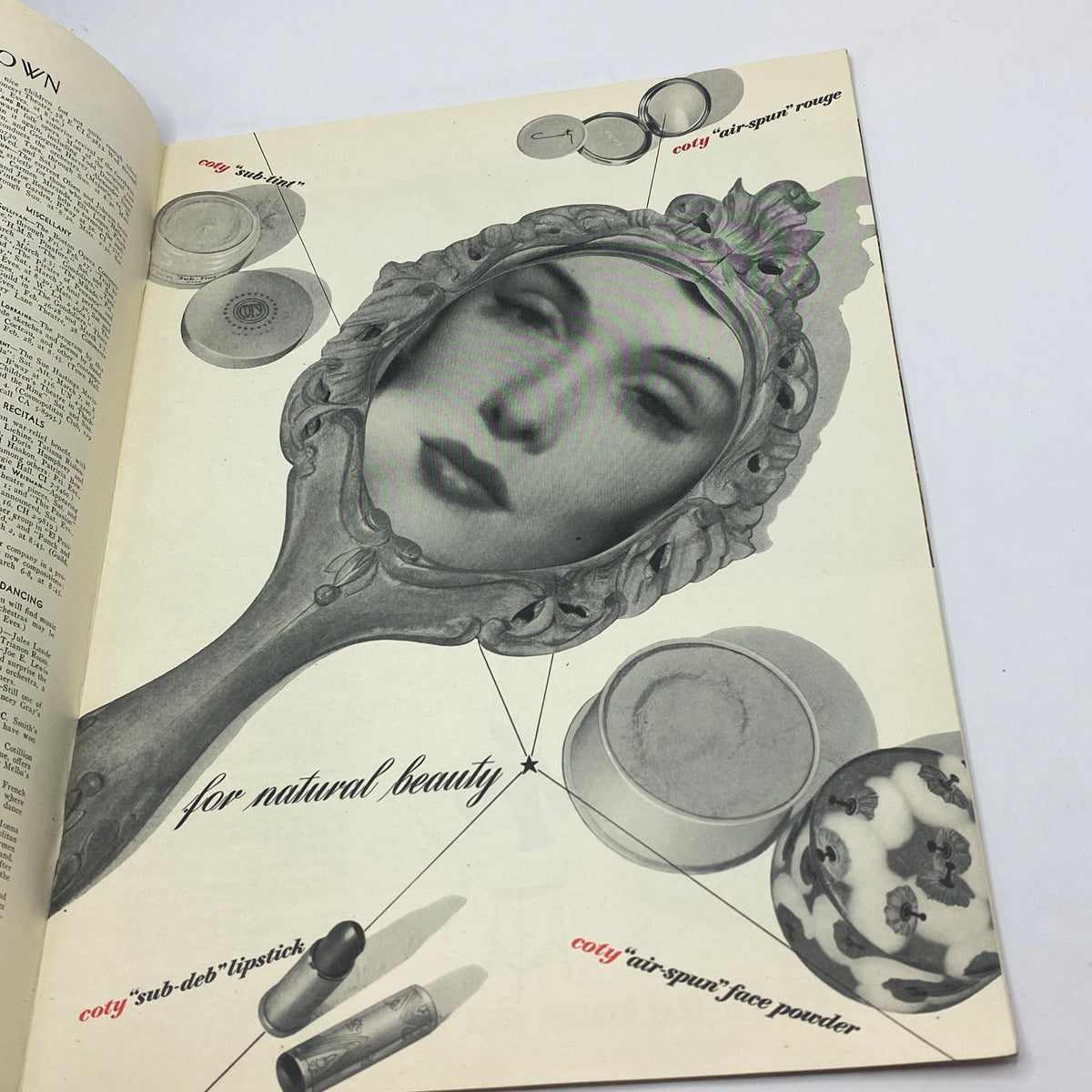 The New Yorker Complete Magazine February 28, 1942, featuring a beauty advertisement with a vintage mirror and cosmetics promoting natural beauty.