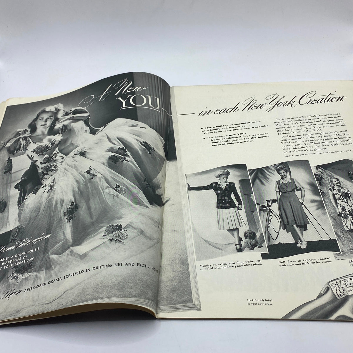Fashion advertisement page from The New Yorker Complete Magazine January 3, 1942, featuring stylish clothing designs and model photography from the era.