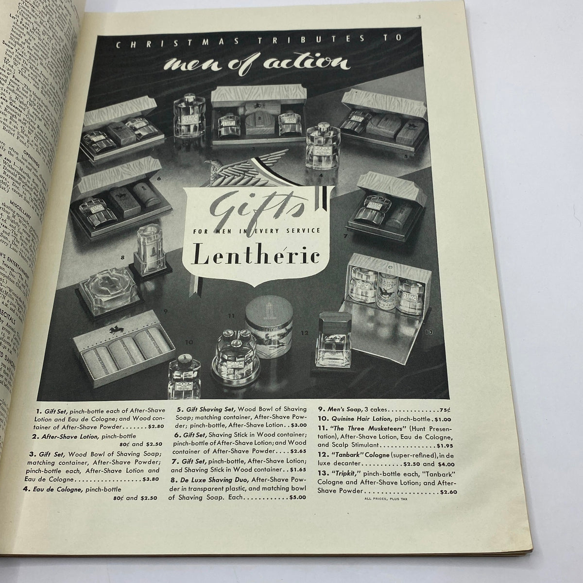 Advertisement page from The New Yorker magazine dated December 12, 1942, featuring holiday gift suggestions for men, showcasing various after-shave lotions and gift sets.