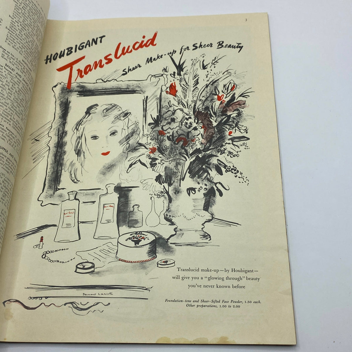 Advertising page from The New Yorker Complete Magazine May 8, 1943 showcasing Houbigant Translucid makeup with artistic illustration, highlighting beauty products and cosmetic offerings of that era.