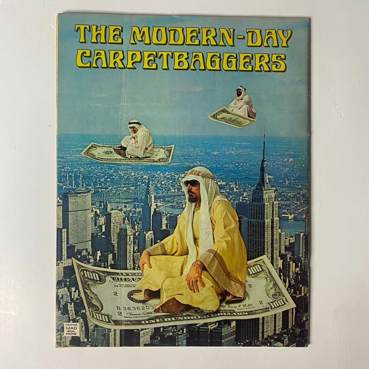 Back cover of Mad Magazine September 1975, Issue No. 177 featuring an advertisement for 'The Modern-Day Carpetbaggers' with a humorous illustration.