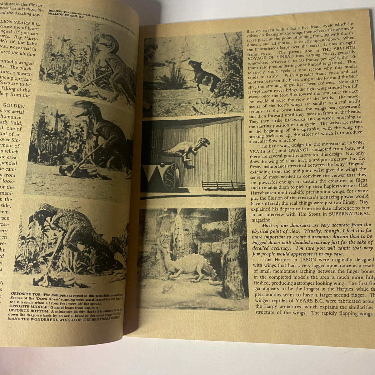 Another interior page from FXRH Spring 1974 featuring images and discussions related to special visual effects in Ray Harryhausen's work.