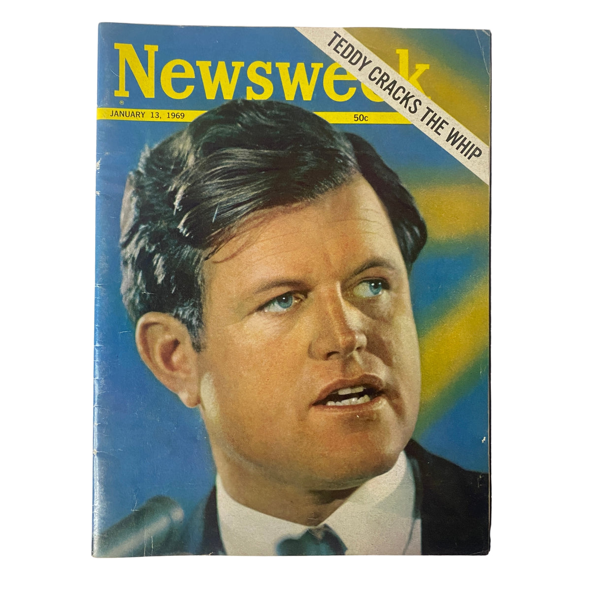Cover of Newsweek Magazine from January 13, 1969, featuring Teddy Kennedy with the headline 'Teddy Cracks the Whip'.