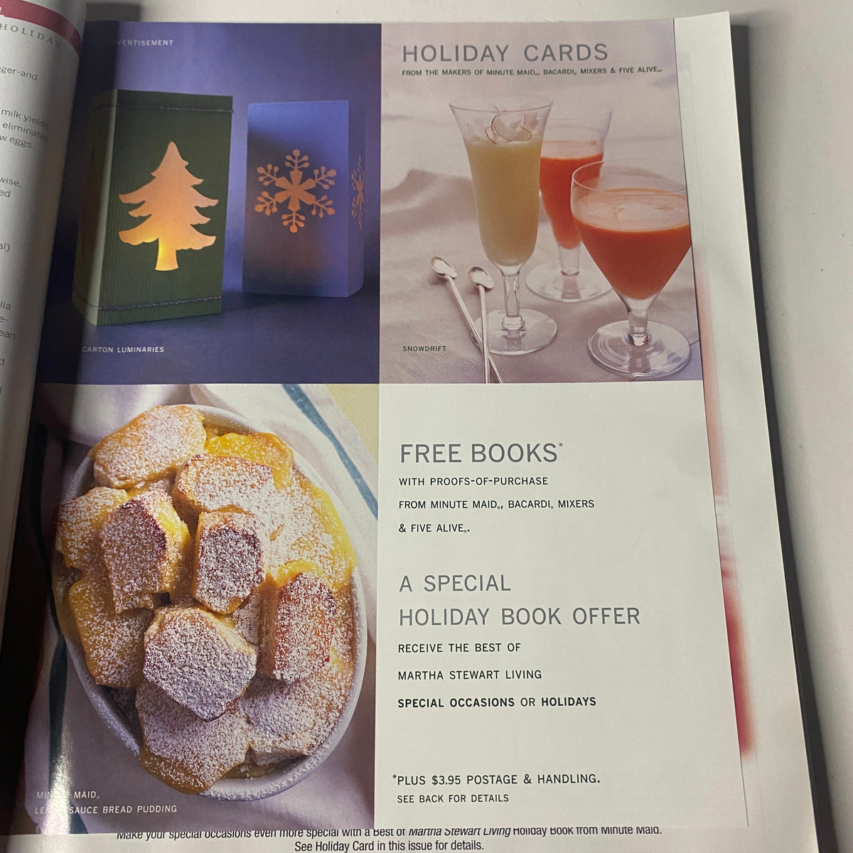 Advertisement page in Martha Stewart Living Magazine December 1996 featuring holiday cards and promotional offers from the magazine.