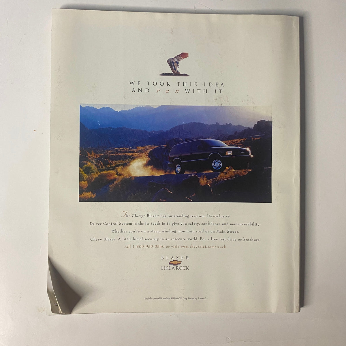 Back cover of Martha Stewart Living Magazine December 1996 displaying an advertisement for the Chevy Blazer with scenic mountain background.