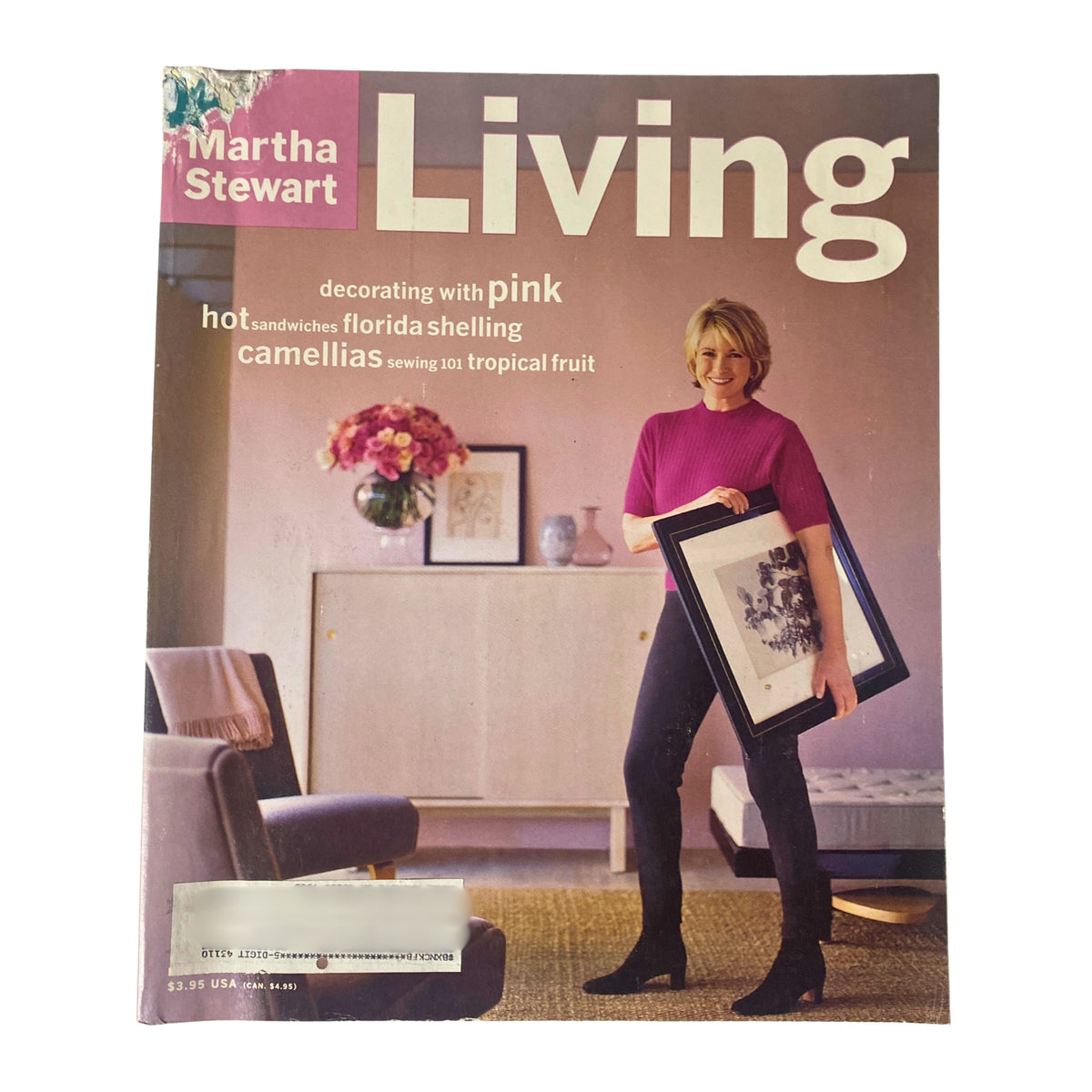 Martha Stewart Living Magazine February 1997 cover showing Martha Stewart decorating with pink, featuring home interior aesthetics.