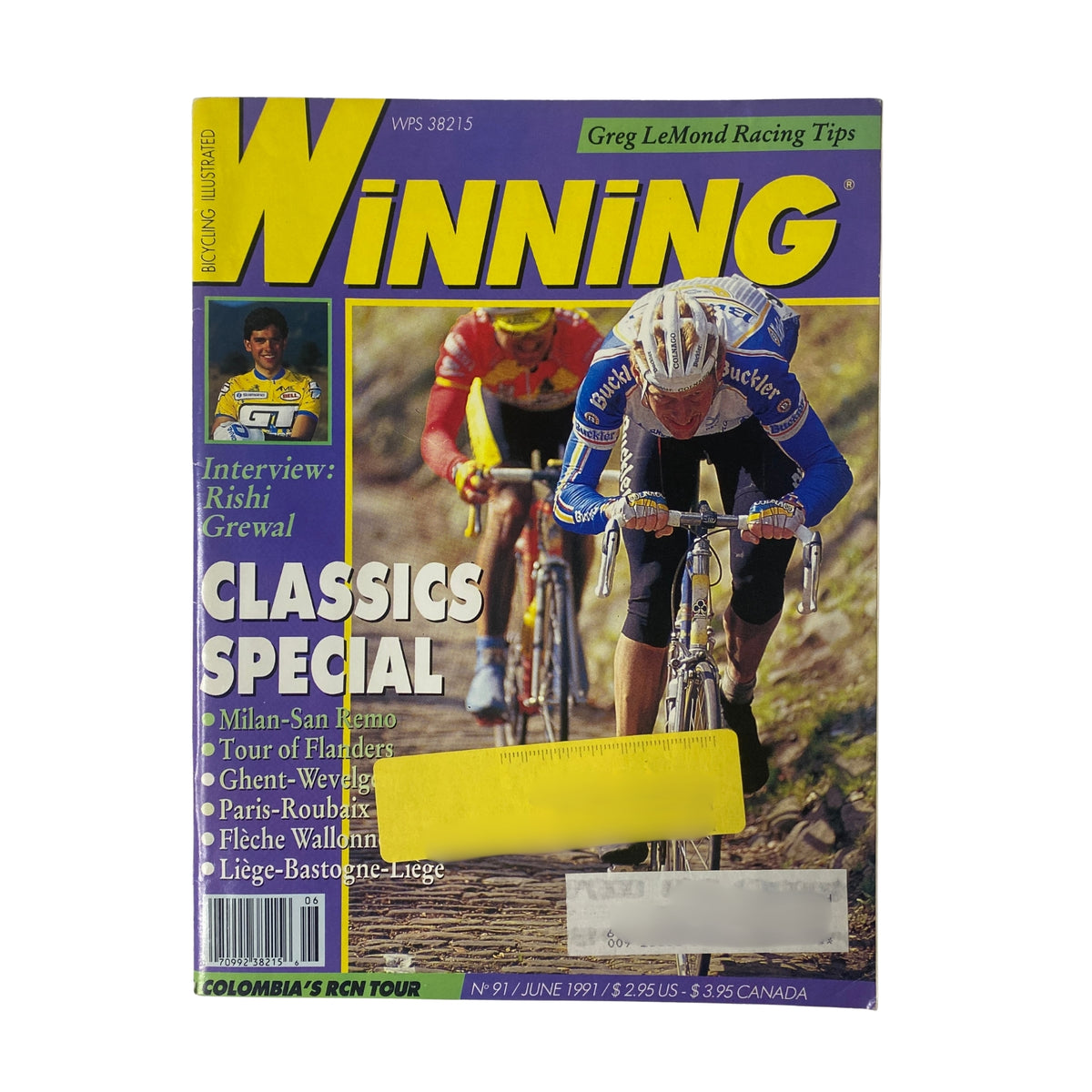 Cover of Winning Bicycle Racing Illustrated, June 1991, No. 91 featuring Edwig Van Hooydonck, with highlights including Milan-San Remo, Tour of Flanders, and Paris-Roubaix.