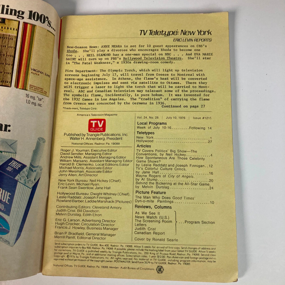 TV Guide Magazine July 10 1976 interior article page displaying program listings and television highlights for the week of July 10-16.