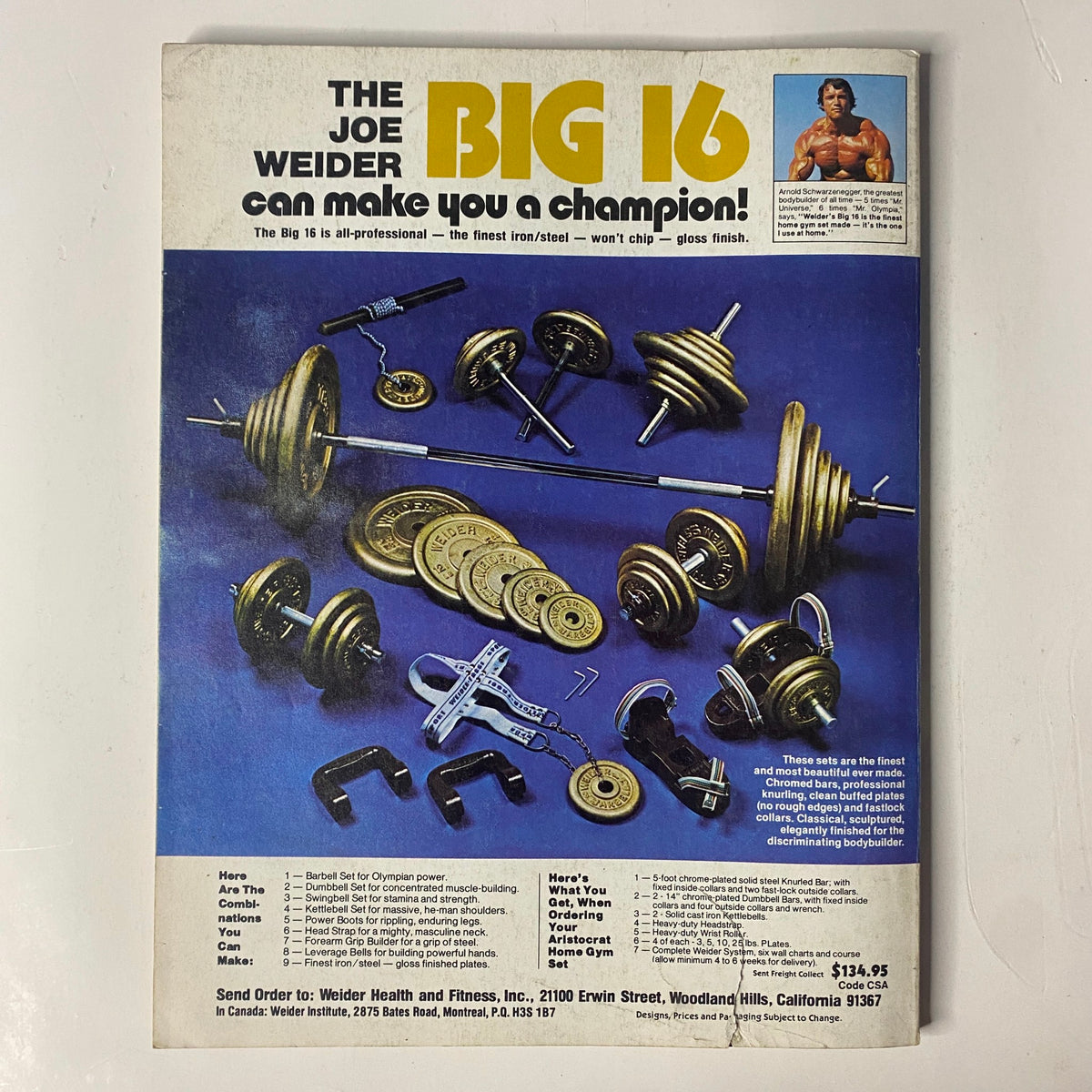 Advertisement in Muscle & Fitness Magazine June 1980 for The Joe Weider BIG 16 bodybuilding equipment, promoting strength training.