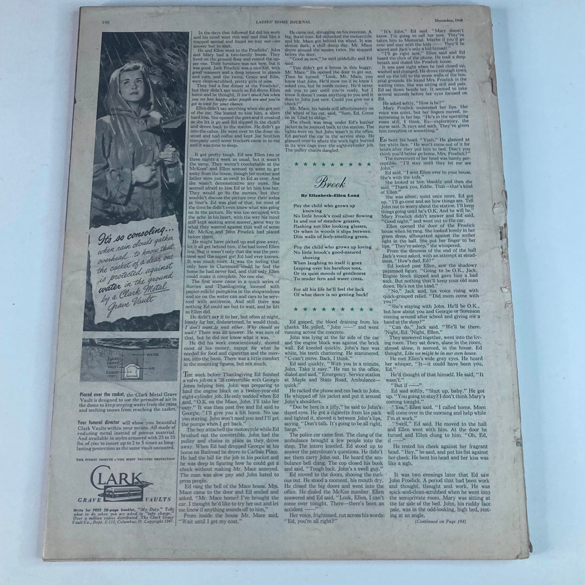 An article page from the Ladies' Home Journal Magazine December 1948, containing a story written by a featured author, contributing to the nostalgic atmosphere of the magazine titled 'Point of No Return'.