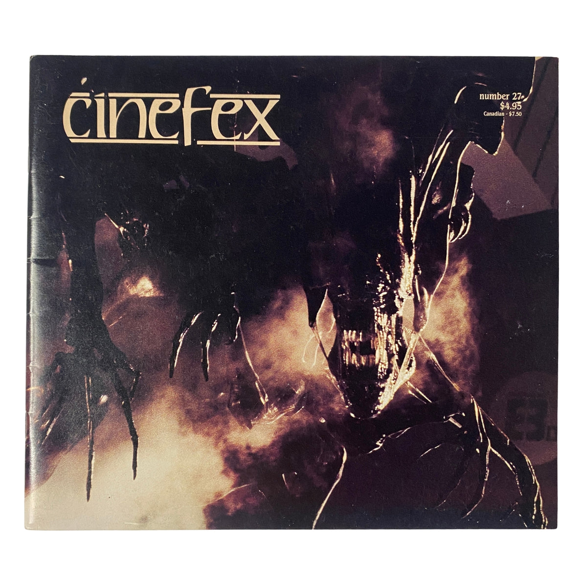 Cinefex Magazine August 1986 No. 27 featuring the Alien Queen from Aliens, showcasing dark, dynamic visuals that highlight this iconic sci-fi character.
