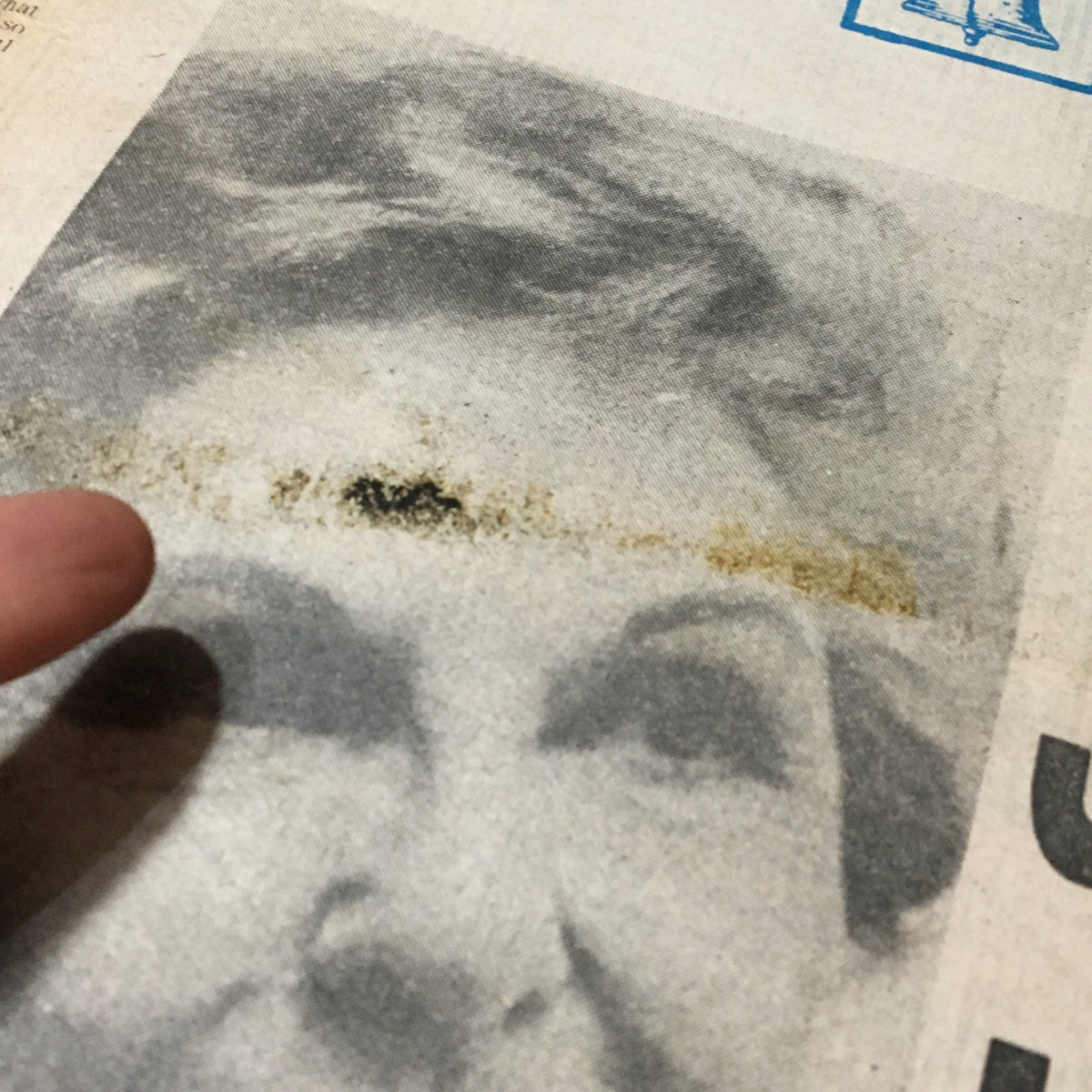 Close-up of a vintage newspaper page showing wear and minor marks on the photo of Mary Martin from the VTG Philadelphia Daily News September 7, 1982.
