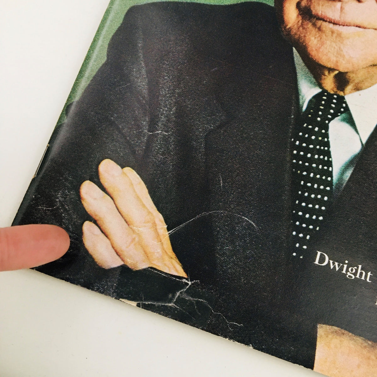 Close-up view of the Newsweek Magazine cover from April 7, 1969, highlighting the hand of Sir Dwight D. Eisenhower and the magazine title.