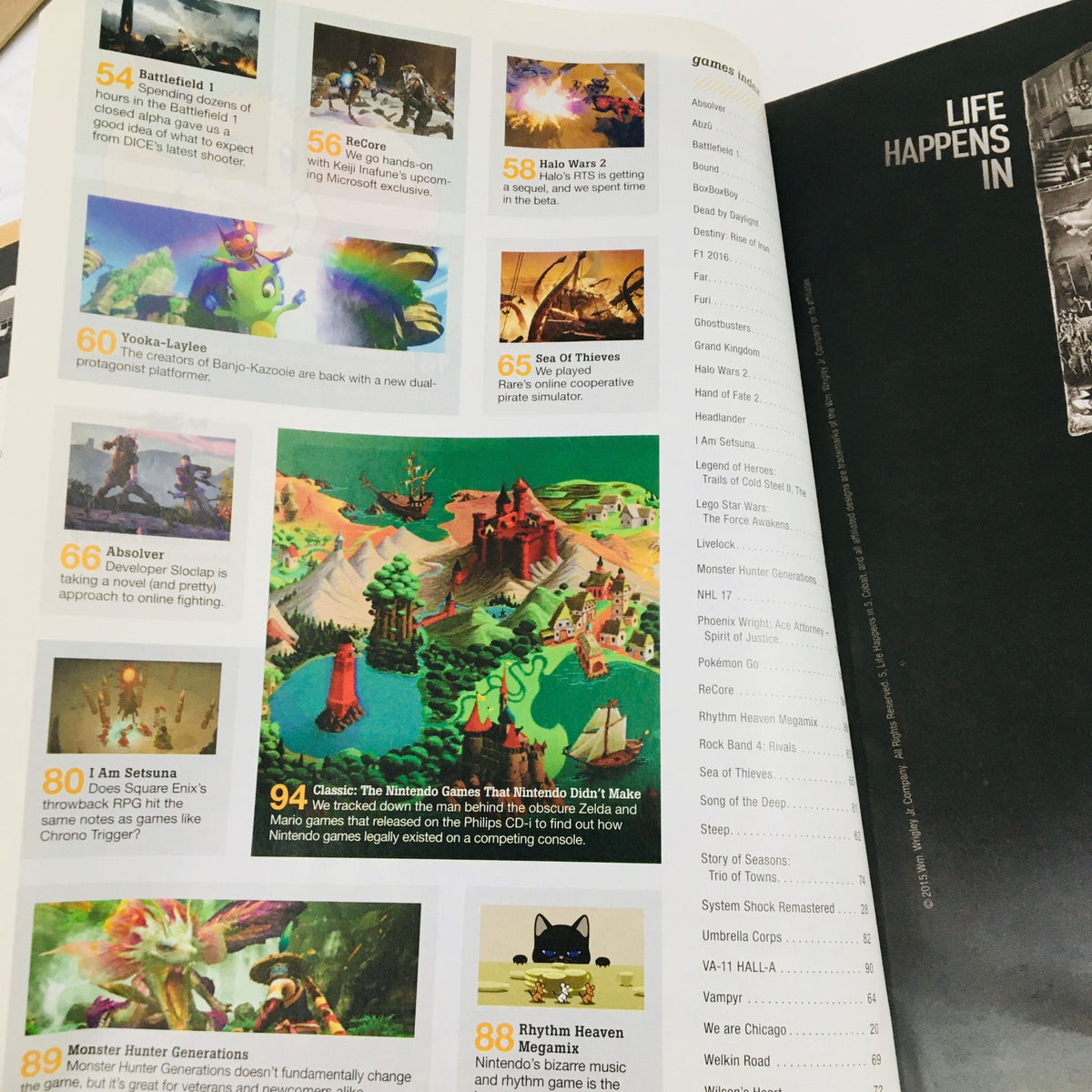 Table of contents from Game Informer Magazine September 2016 Issue 281 featuring FPS games like Battlefield 1 and ReCore.