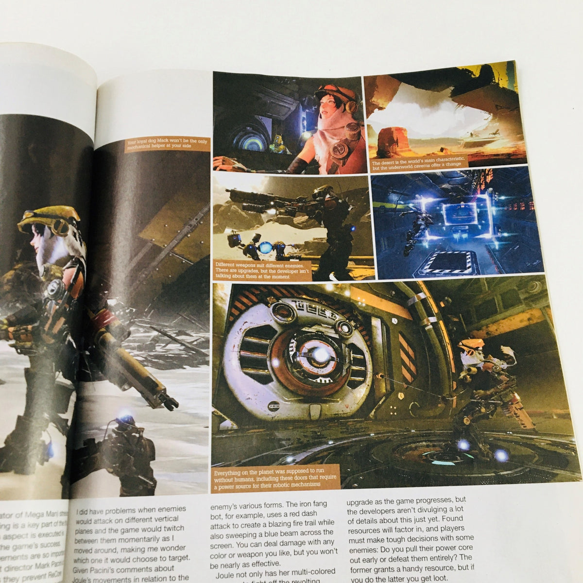 Additional gameplay visuals from the game ReCore in Game Informer Magazine September 2016 Issue 281, highlighting characters and environments.