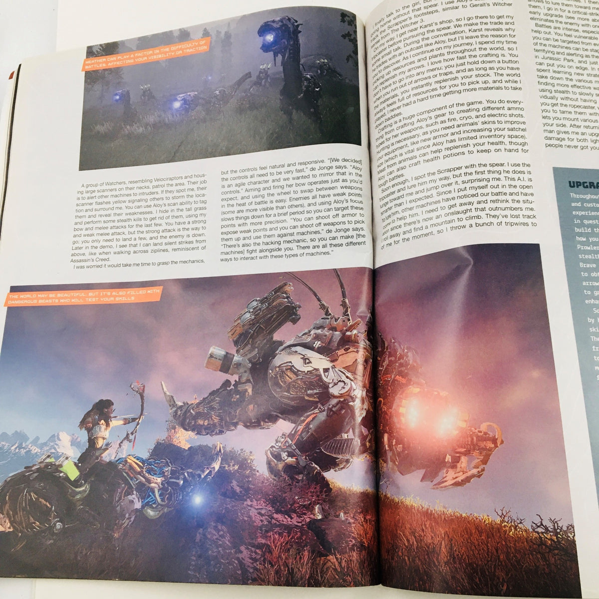 Game Informer Magazine October 2016 Issue #282 featuring gameplay visuals of Horizon Zero Dawn, showcasing warrior combat against robotic creatures.
