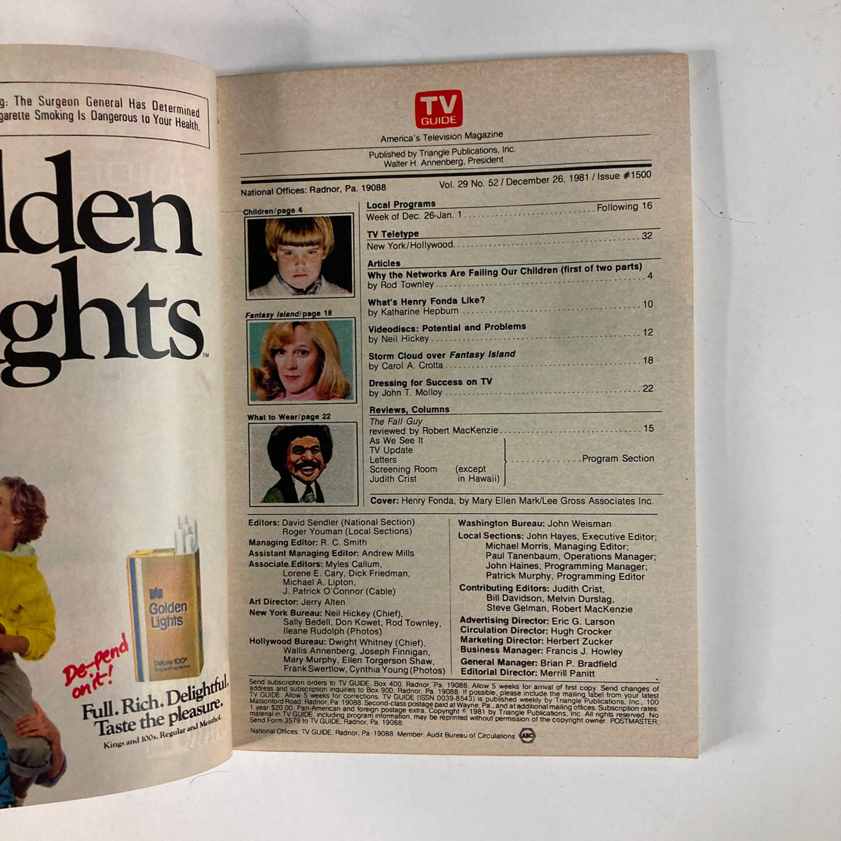 Inside page of TV Guide Magazine December 26 1981, issue #1500, displaying program listings and articles including one about Henry Fonda, highlighting the nostalgia of early 1980s television.
