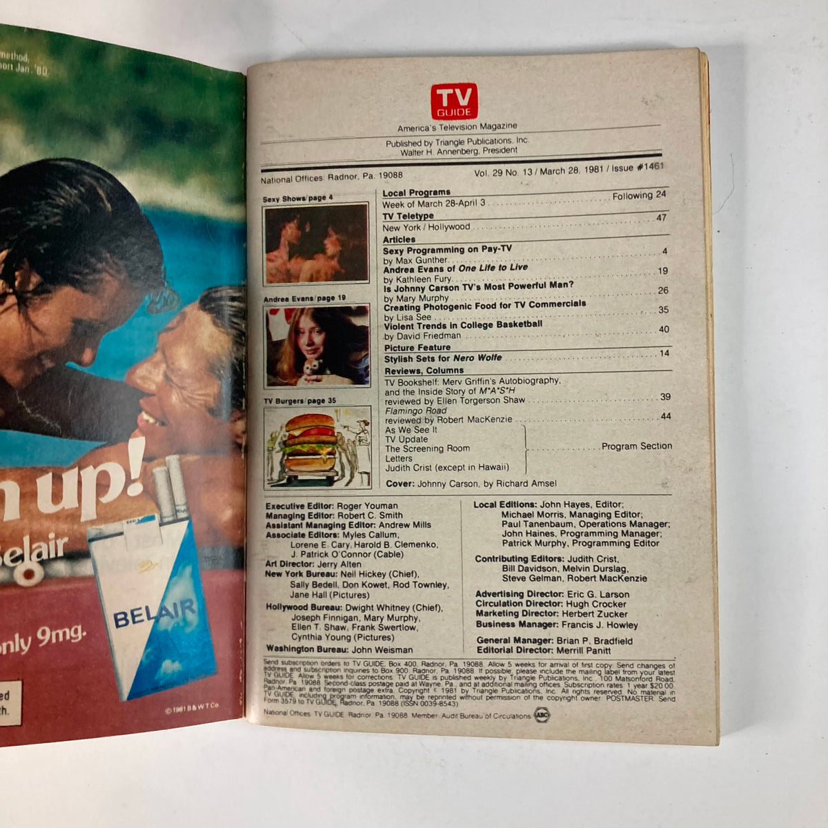 Interior page of TV Guide Magazine March 28 1981 featuring content highlights, including programming listings and advertisements, showcasing the entertainment culture of the era.