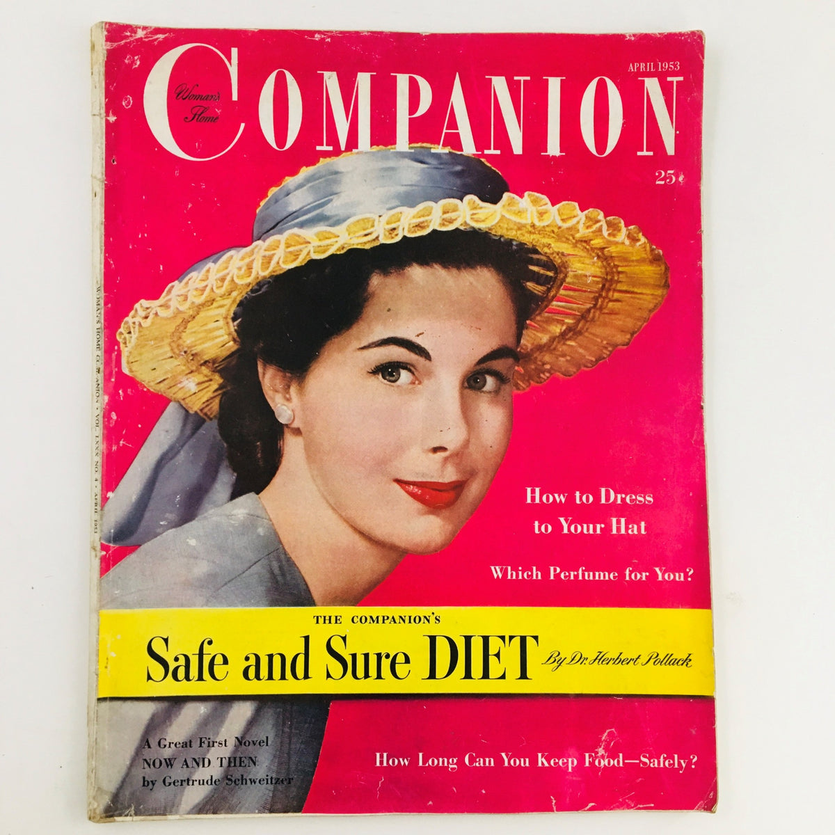 Cover of Woman's Home Companion April 1953 featuring a woman wearing a stylish hat and the title 'How to Dress to Your Hat', indicative of vintage fashion trends.